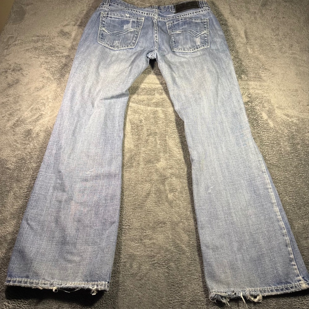 Rock and Roll Cowboy Pistol Slim Bootcut Jeans Light Wash Blue 34x32 Distressed - Picture 2 of 8